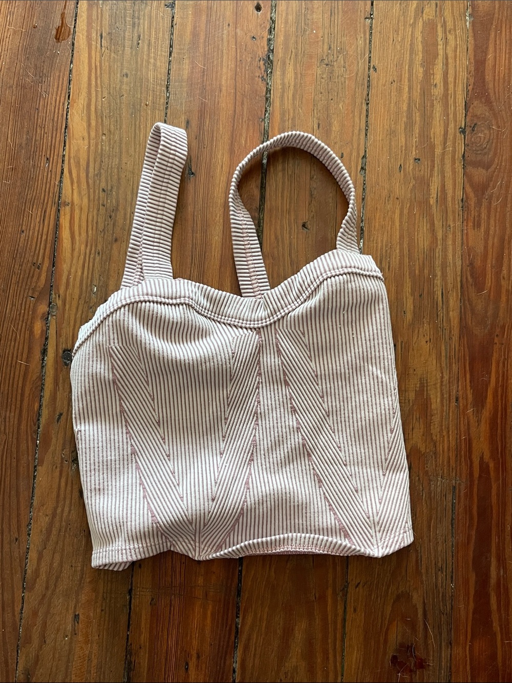 FP Movement by Free People Cream Ribbed Stripe Crop Tank